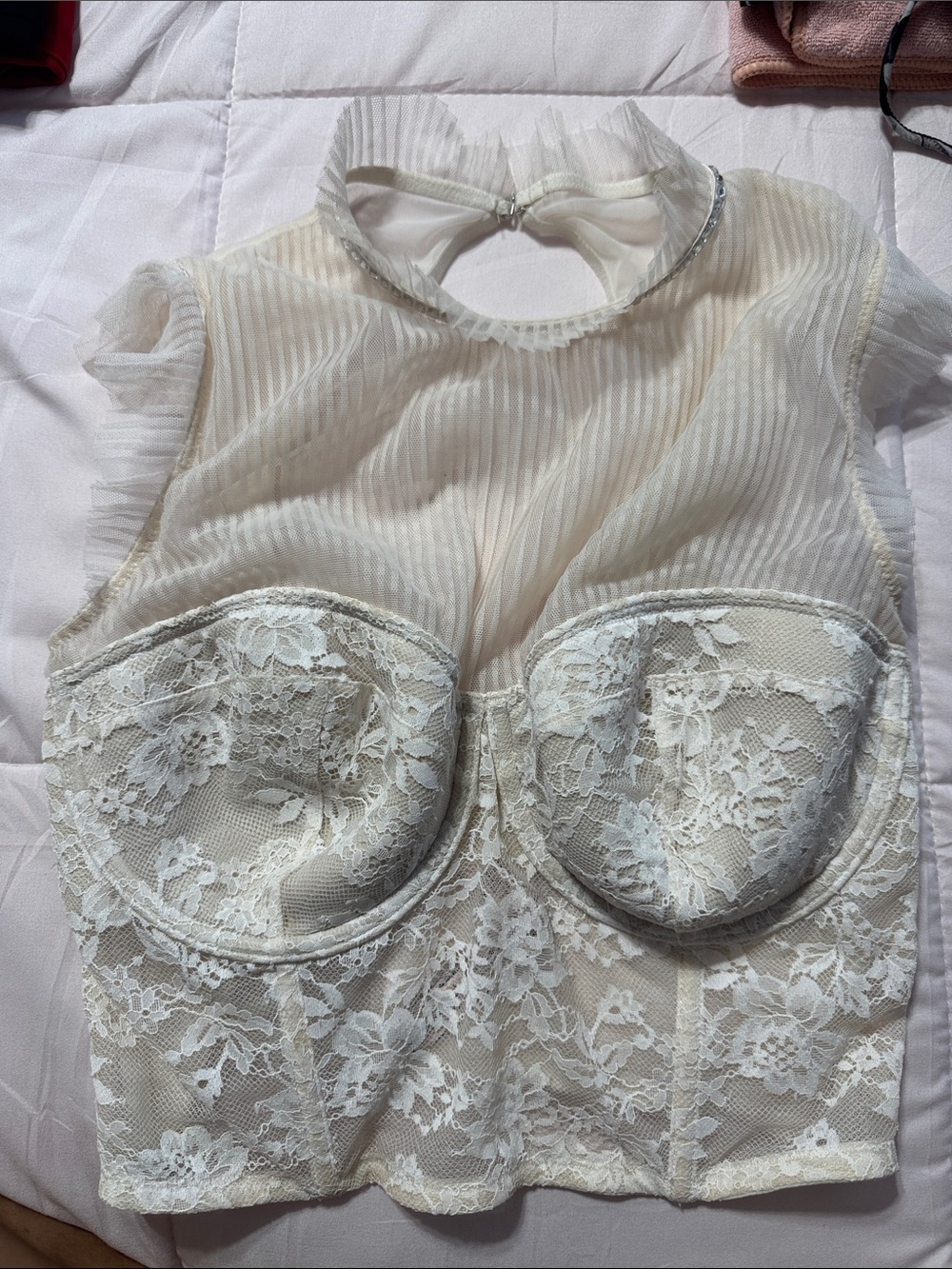 Victoria's Secret Cream Lace Sheer Bustier Top